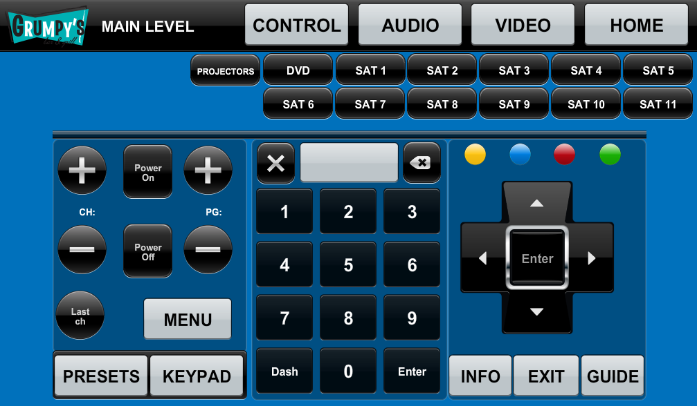 Custom restaurant main level control interface.