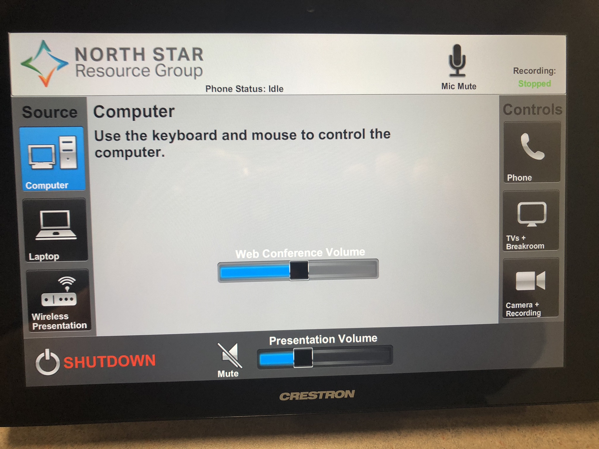 North Star Resource Group source control touchpanel.