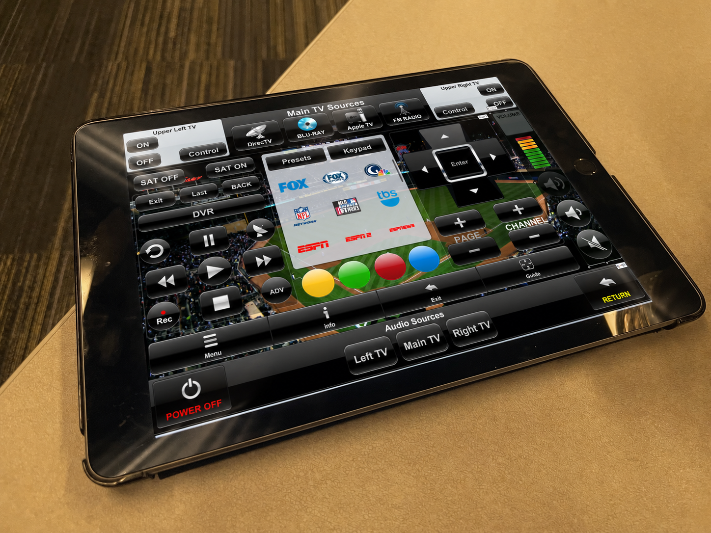 Tablet interface for residential TV room source control.